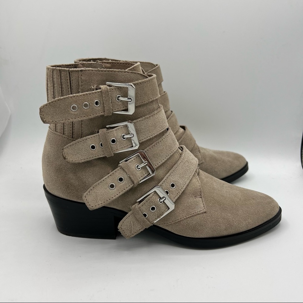 Dolce Vita Tallon Taupe Suede Leather Western ankle Booties pointed toe Size 6.5